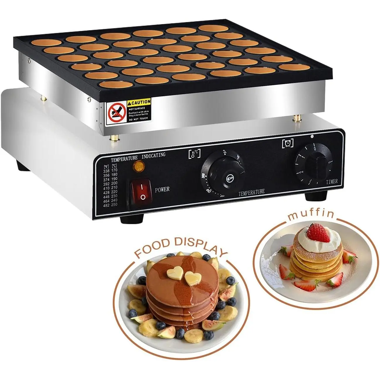 110V Commercial Mini Dutch Pancake Maker ,36PCS Dutch Pancake Baker Machine ,Nonstick Dorayaki Maker,Dutch Poffertjes Grill,Stainless Steel, Breakfast,Snacks, Desserts, Restaurants, Cafes