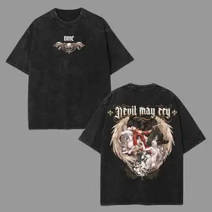 Devil May Cry DMC Dante Double Printed Unisex Washed Cotton T-Shirt, Gift For Game Fan, graphic tees Menswear Fitted Top Soft