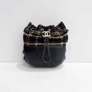 Pre-owned CHANEL Beetle Wool Tweed Drawstring Bucket Bag
