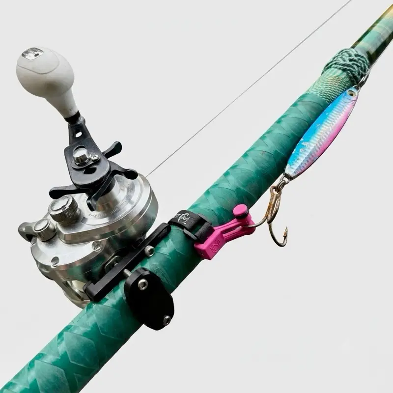 Katch Hook & Line Keeper, fully adjustable, attaches to any rod handle diameter, temporarily secures hooks and lures to eliminate rod and reel damage, temporarily secures fishing line without making a loop in your line, Protect your gear…Katch more Fish!