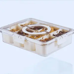 Divided Serving Tray with Lid and Handle - Snackle Box Container for Portable Snack Platters - Organizer for Candy, Fruits, Nuts. Kitchen Storage