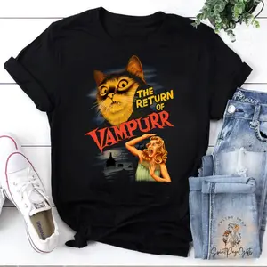 EEY The Return Of Vampurr Vintage T-Shirt, Halloween Shirt, Horror Movie Shirt, Vampire Shirt, Cat Shirt, Cat Lovers Shirt, Funny Cat Shirt , Cotton Top