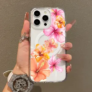 Trendy Magnetic Case for iPhone11/12/13/14/15/16/17/promax, Hibiscus Blooms Ultra Slim, MagSafe Support, Shockproof | Playful & Fun Style
