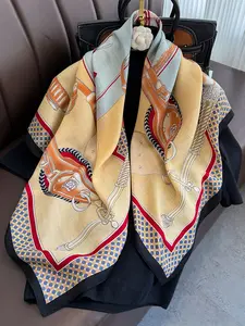 Spring Summer Versatile Colorblock Carriage Print Silk Scarf, Neck Warmer, Multi-Functional Outerwear, Stylish and Warm