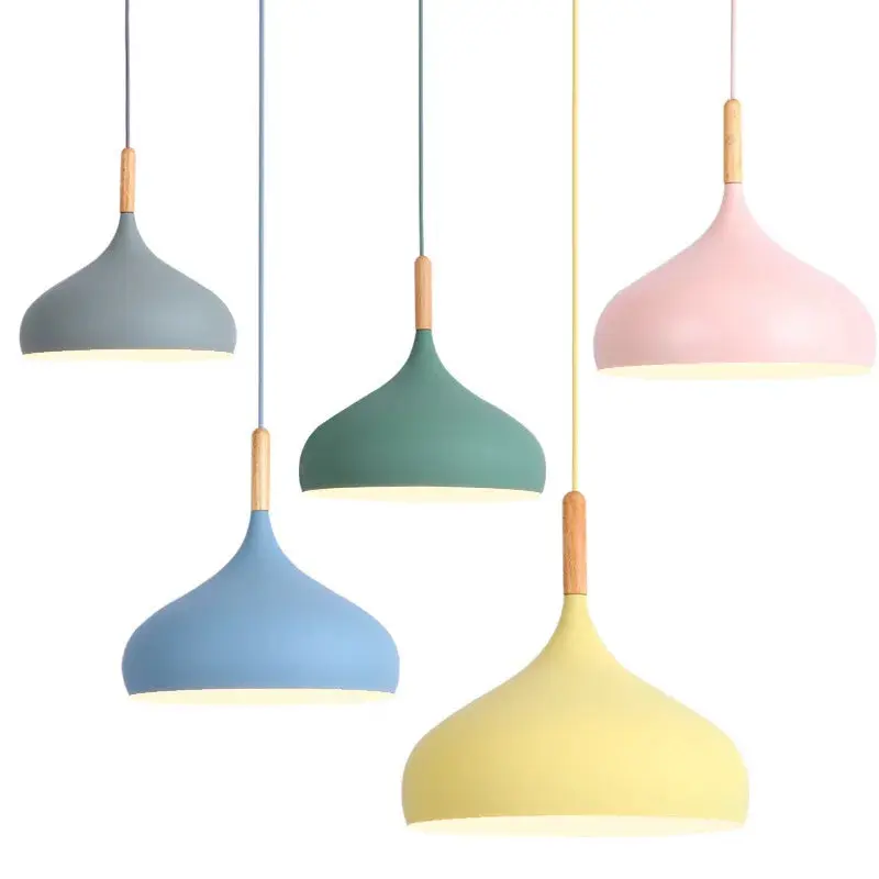 Premiere Lamps Nordic Colored Chandelier Wooden Pendant Light Bedroom Living Room LED Lamp Single Head Aluminum Children Room Lighting Fixture
