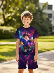 Boys' 3D Clothing Set Cool Roblox Block Character Full-Print Casual Daily Wear Suitable for Outdoor Activities, Holiday Gifts, Birthday Presents