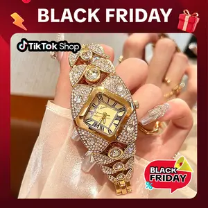 Luxury Full Diamond Bangle Bracelet Watch Women Fashion Stainless Steel Quartz Wristwatch 30M Waterproof Elegant Stylish Unique Gift Bling Jewelry