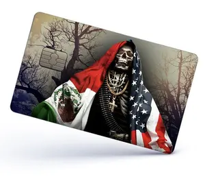 Santa Muerte Credit Card Skin Cover Vinyl Stickers (4 Pack) - Holy Death with Mexican & USA Flag Sticker