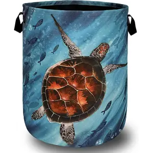 Sea Turtle Laundry Basket Foldable With Handles Watercolor Turtles Tote Bag Cloth Colorful Animal Laundry Hamper Clothes Toy For/Laundry/Bedroom 18.9"x 16.5 "