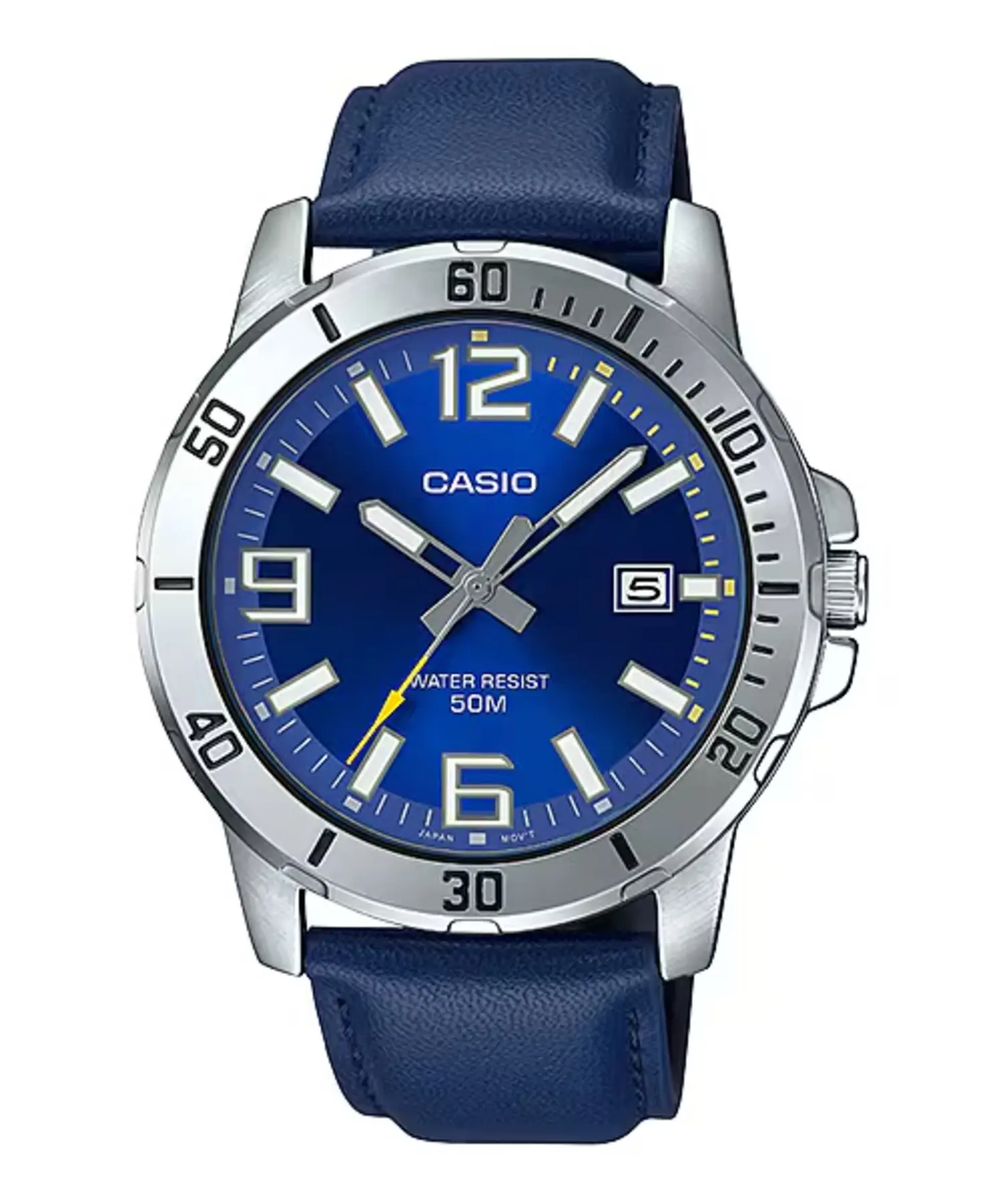 Casio Men’s Blue Leather Strap Watch with Blue Dial - MTP-VD01L-2BV