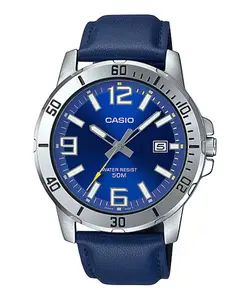 Casio Men’s Blue Leather Strap Watch with Blue Dial - MTP-VD01L-2BV