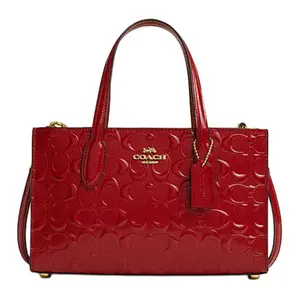 COACH Nina 25 Classic Logo Leather Tote Bag for Women in Red
