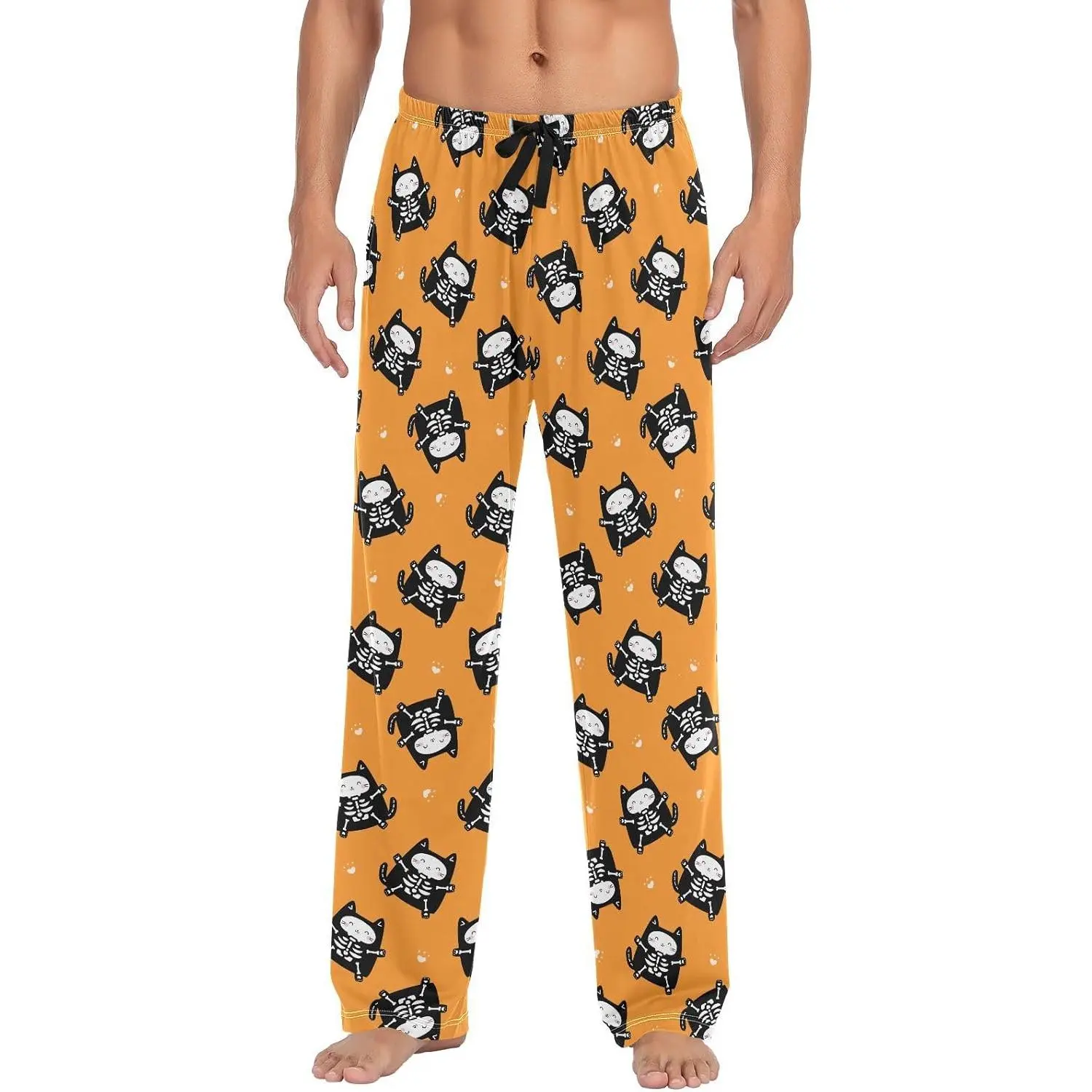 Men's Pajama Pants Soft Comfy Halloween Skeleton Cat Sleep Lounge Pants Pjs Bottoms with Pockets