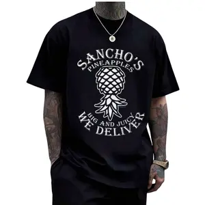 Men's Soft Classic Short-Sleeve Retro Pineapple Delivery Graphic T-Shirt - Humorous Tropical Fruit Streetwear, Premium Cotton Casual Clothes