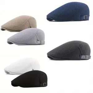 2PCS Breathable Mesh Flat Cap - Summer Newsboy Hat with Adjustable Strap, Lightweight Beret for Driving, Hunting Casual Wear, Casual Cap Versatile Headgear Adjustable Fit Cap Suitable for Men and Women