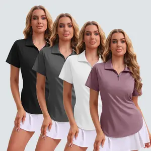 Veldtholos 4-Piece Women's Half-Zip Polo Shirt/Short-Sleeve T-Shirt, Simple And Basic Style, Suitable For Fitness, Tennis, Golf, And Work Attire