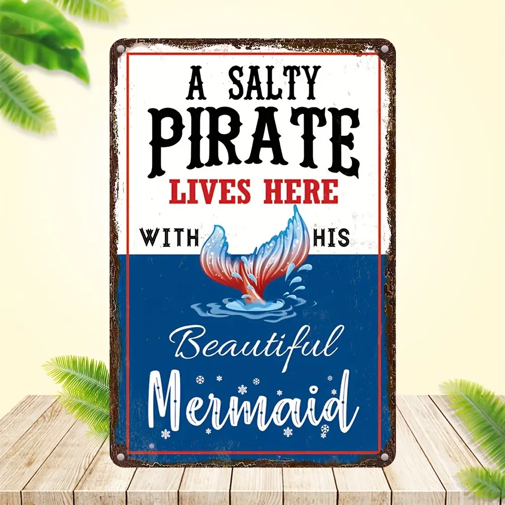 Aluminum UV Printed Wall Pediment - Portrait Orientation, 8x12 Inch Durable Weatherproof Mermaid and Pirate Themed Decor for Indoor and Outdoor Wall Decoration, No Electricity or Feathers Required