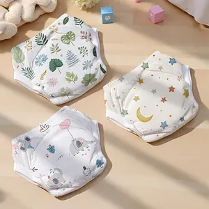 3pcs Cotton Diapers with Leak-Proof Sides, Breathable Summer Potty Training Pants, Washable Disposable Nappies for Boys and Girls