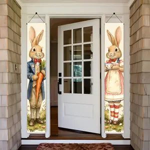 Easter Bunny Porch Banner Set, Spring Decor with Rabbit Ears, Durable Outdoor Hanging Party Decoration, Easter Egg Hunt, Home & Holiday Background, Decorative Banner