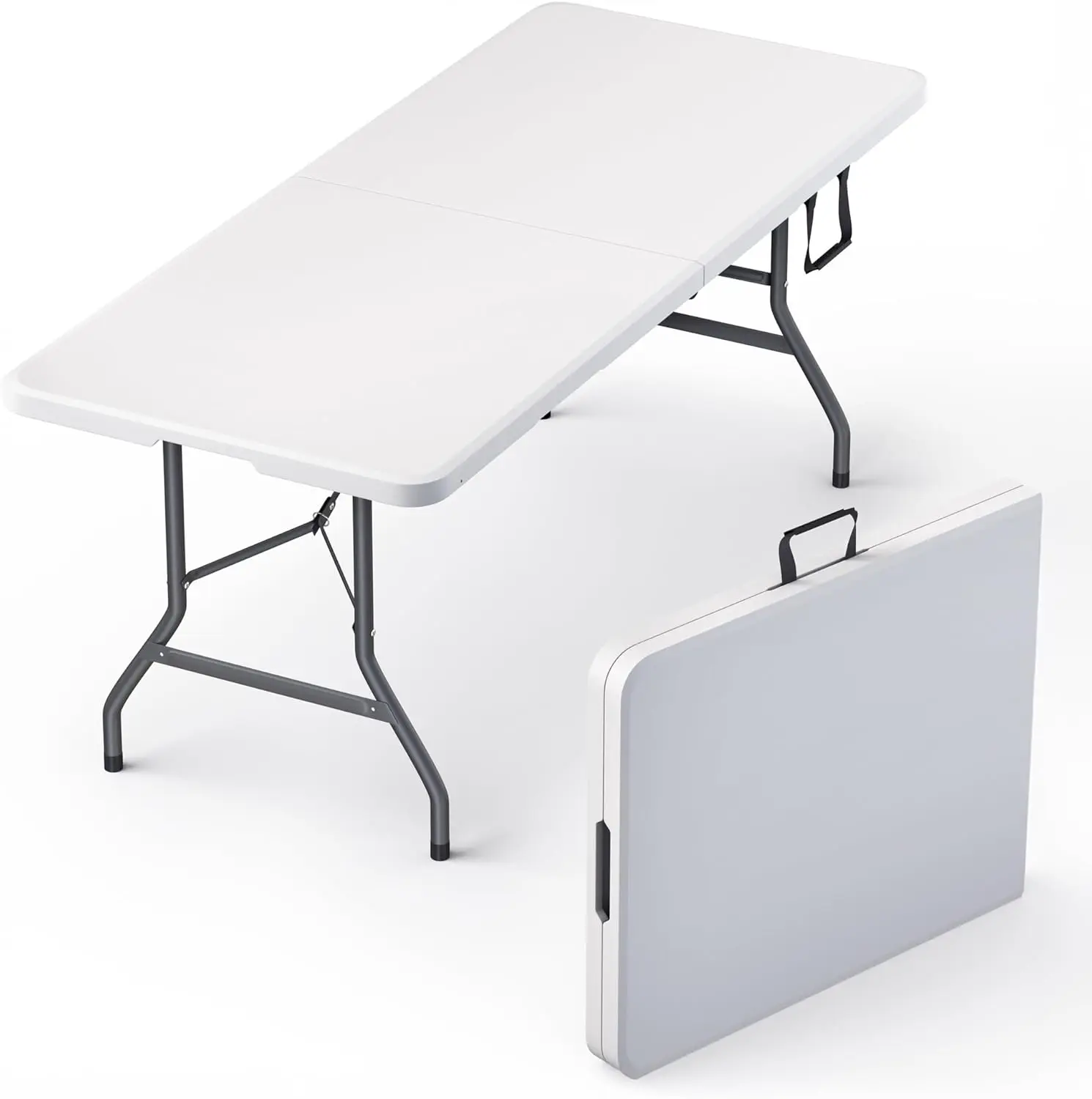 6FT Foldable Outdoor Picnic Table with Built-in Handle & Steel Legs, Heavy-Duty Portable Furniture for Indoor/Outdoor Events, Camping
