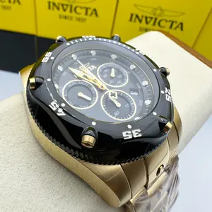 Invicta Men's Pro Diver 51MM Black Dial GoldTone Chronograph Stainless Steel Quartz Watch with Luminous Hands Classic Analog Display
