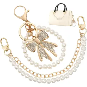 Purse Chain,  Metal Bag Extender Chain with White Rhinestone Bow , Short Purse Strap Extender Replacement, for Women Handbags  Crossbody Bags, 26CM/10.24Inch