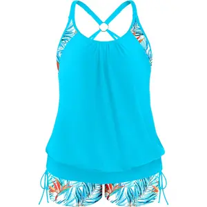 Plus Size Swimsuit for Women 2 Piece Tummy Control Bathing Suit 2026 Tankini Set with Shorts Drawstring Swimwear