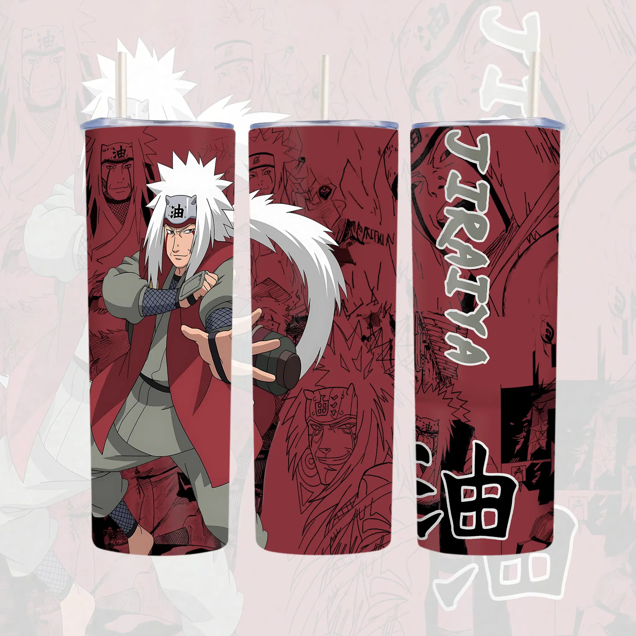 Jiraiya Anime Tumbler 20oz, Naruto Stainless Steel Travel Mug, Manga Insulated Cup With Handle & Straw, Gift For Anime Fans