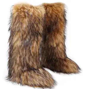Tall Furry Faux Fur Boots for Women,Winter Snow Fluffy Long Boots for Girls,Knee-High Flat yrushoes Footwear