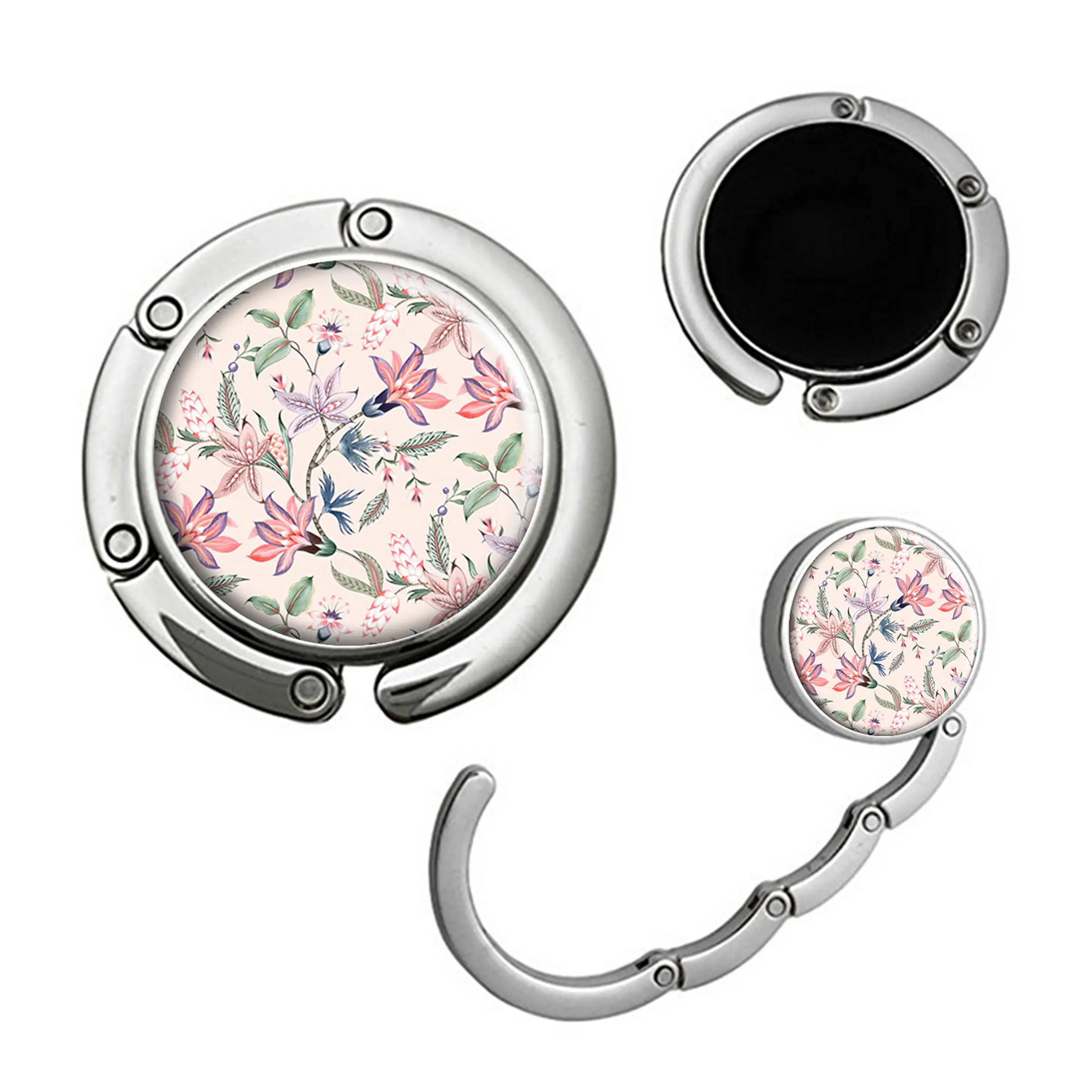 Floral Flowers  Foldable Folding Compact Purse Hook,Womens Bag Purse Hanger,Purse Holder Handbag Hanger Desk Table Bag Hooks for Women Bag, Bag Accessory