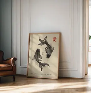 [Sale Up To 40%] [Unframed] Black Koi Fish Print, Japanese wall art Print, Vintage Print, Trendy Wall Art, Aesthetic Wall Art, Koi Fish Poster, Japanese Print Gift Idea