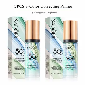 2PCS 3-Color Color Correcting Primer Cream, Lightweight Makeup Base for Smoother-Looking Skin Tone, Travel-Friendly Face Primer for Daily Makeup, Men & Women