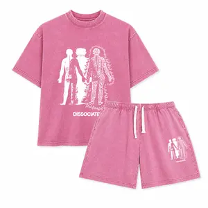 Men's Vintage Acid Wash Cotton Short-Sleeve Oversized Tees - Drop Shoulder, Loose Hip Hop Baggy Retro Basic Shirts with Dissociate Abstract Figures Graphic