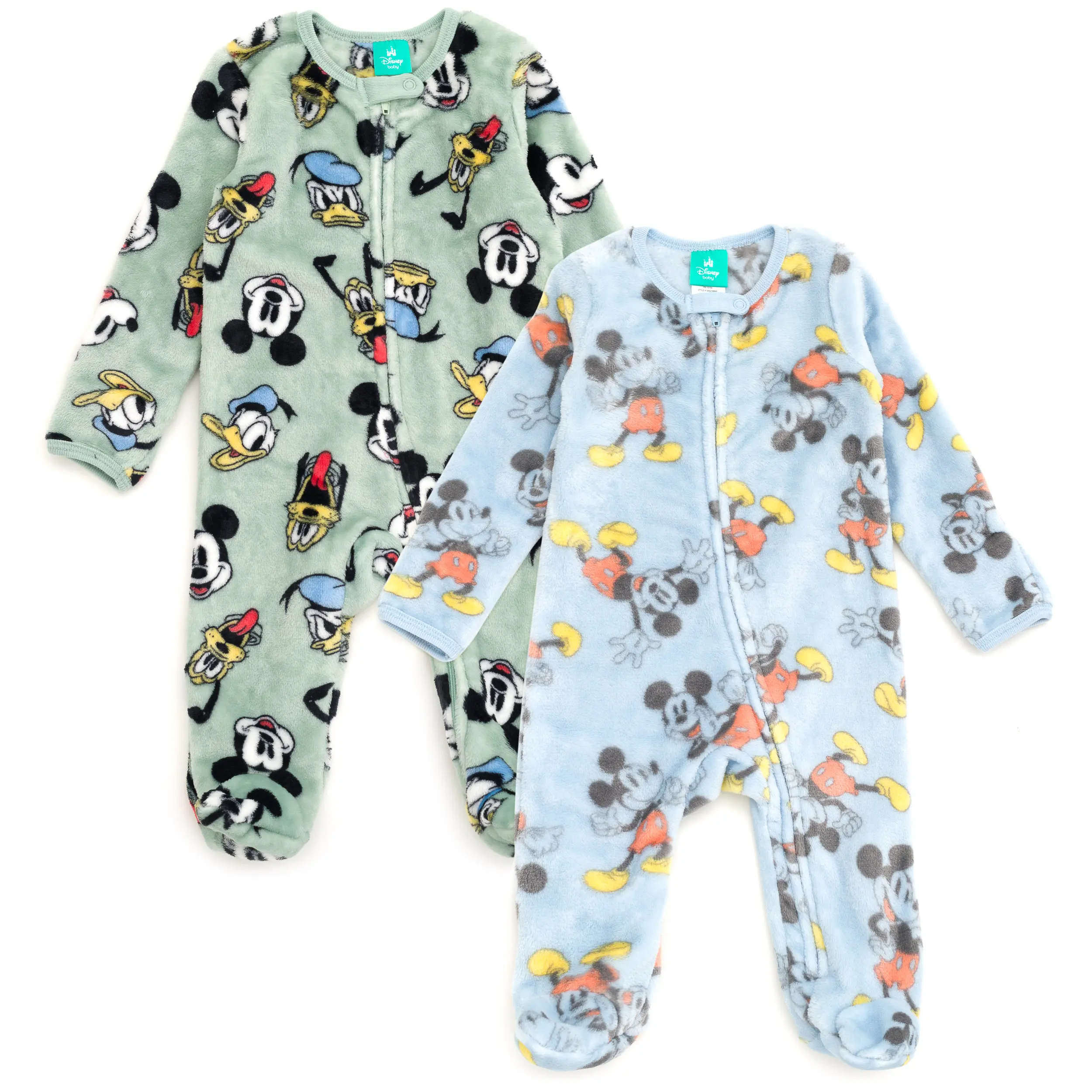 Disney Mickey Mouse Baby Boy Clothes Coverall Set - Fleece Footed Sleepwear with Character Prints, for Newborn-Infant Chilly Days, Soft Flannel