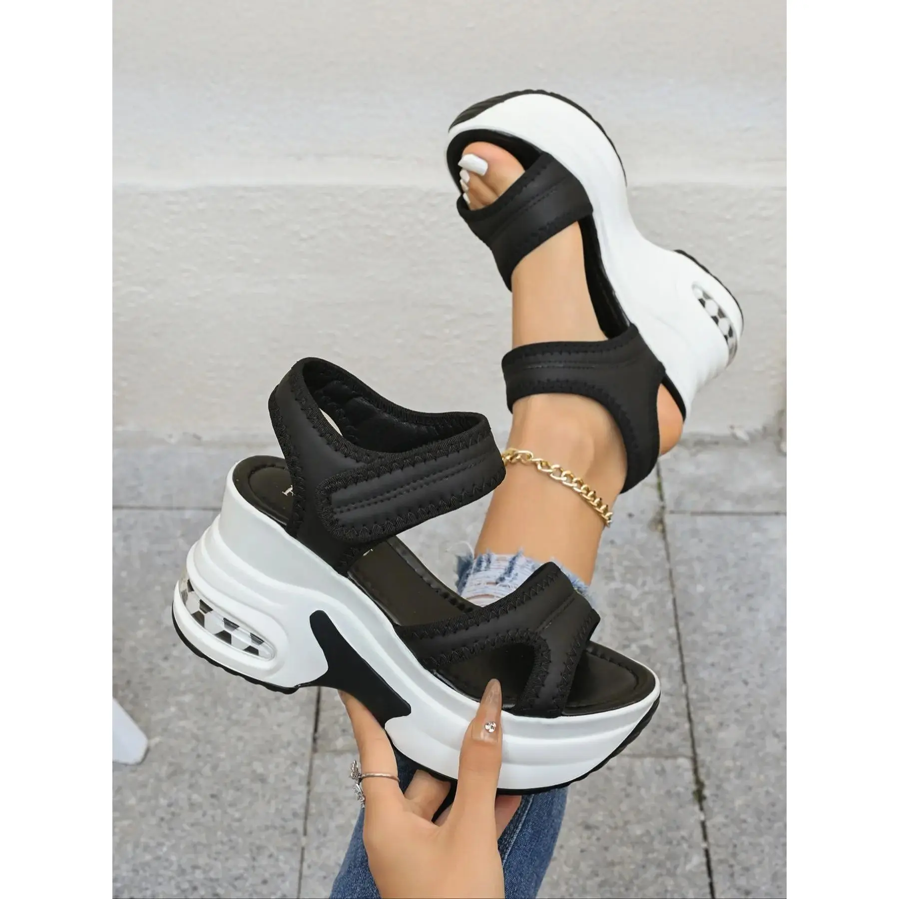 Women's Summer Outdoor Style Wedge Shoes, Beach & Daily Wear, Comfy Sporty Sndls, Light Design, Daily Style, Plat, Gladiator, Stretch, Supportive, Open Toe, Grip, Essential, Woven Stylish Loaf Multi Purpose Daily Shoes