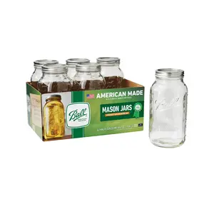 Ball 64 oz Mason Jars, Wide Mouth Half Gallon Canning Jars with Lids and Rings, 6-Pack Extra Large Glass Jars for Home Canning and Pantry Storage qp mason jar, Regular Mouth Mason Jars Set