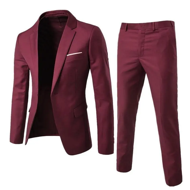Men's  Set Two-Piece Business Professional Formal Small  Korean Style Slim Fit Groomsmen Groom suit
