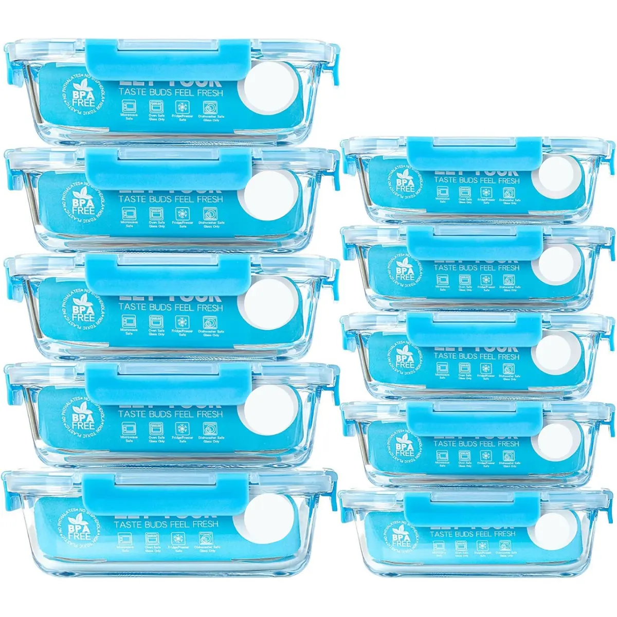 10-Pack Rectangle Glass Food Storage Containers Set with 10 Airtight, BPA-Free, Leak-Proof Lids - Stackable Home Organizer for Healthy Meal Prep, Protein Meal Prep & Kitchen Organization