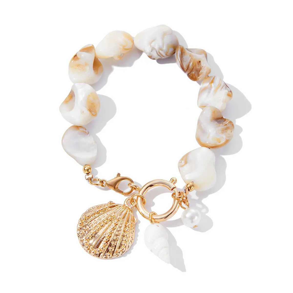 Women's 20 cm Minimalist Shell Beaded Bracelet - Seashell & Conch Pendant, Coastal Beaded Chain Jewelry, Birthday Gift for Her, Anniversary, Everyday Wear, Daily, Effortless Coastal Style