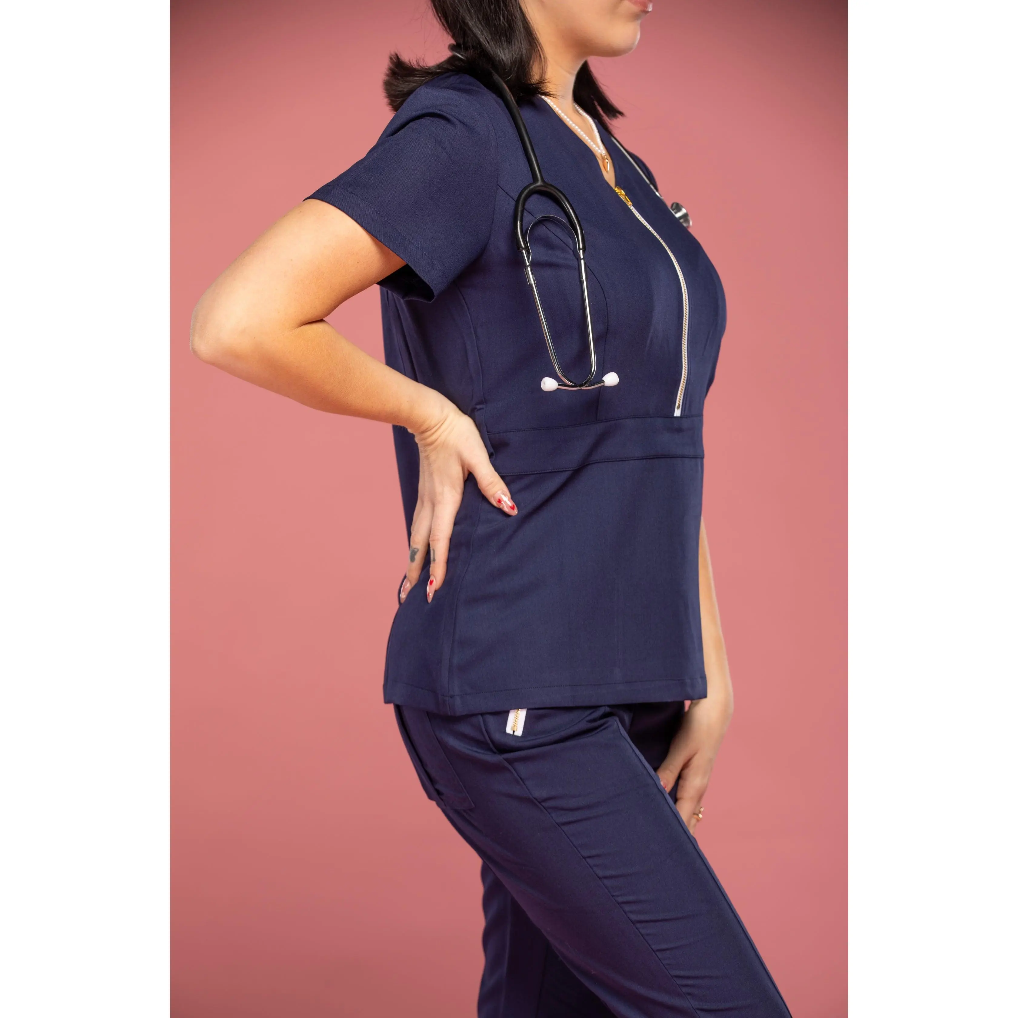 Navy Scrub Top Spandex Uniform