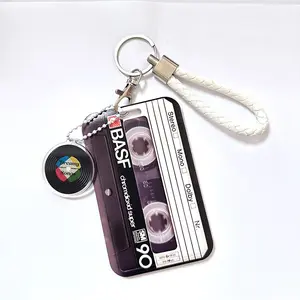 Cassette-style work badge, for ID cards, vintage-style ID card lanyard, cassette teacher lanyard with keychain, name tag card holder with carabiner key clip, office gift for women