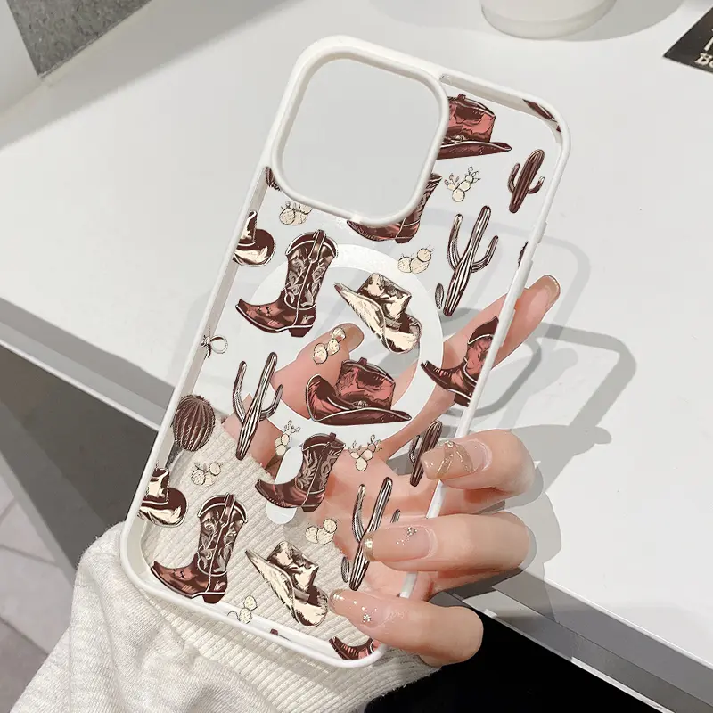 Magnetic TPU Phone Case with Western Cowboy Pattern - Shockproof, Anti-Scratch, Stylish Phone Accessories for iPhone 17 Air,16,15 Pro Max,14 Plus,16E,13,12,11,X,XS,XR - Handheld Cellphone Protection for Devices, Casing, Durable
