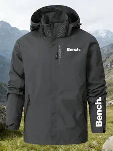 Bench Men's Waterproof Hooded Windbreaker Mountain Trekking Rain Jacket with Sleeve Logo