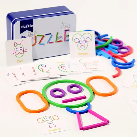 Colorful Wooden Puzzle Toy Set, Shape Recognition Puzzles for Toddlers, 1 Set Multi-shaped Wooden Sticks & Double-sided Cards, Portable Early Education Toy, Creative Puzzle, Montessori Puzzles Gift for Gifts