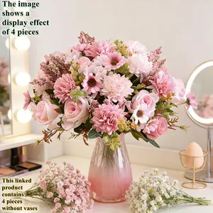 4pcs Artificial flower rose, outdoor UV resistant, suitable for home, garden, wedding, indoor, DIY, birthday, popular choices for Valentine's Day, back-to-school season and other holidays, suitable for decoration in all seasons of summer and autumn