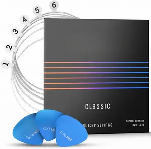 Guitar Strings for classical guitar - brilliant sound quality strings made of nylon for classical guitar coated with  (6 string set) incl. 3 picks
