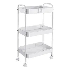3-Tier Rolling Utility Cart with Wheels, Space-Saving Storage Organizer for Kitchen, Bathroom, Office and Dorm, Easy Assembly
