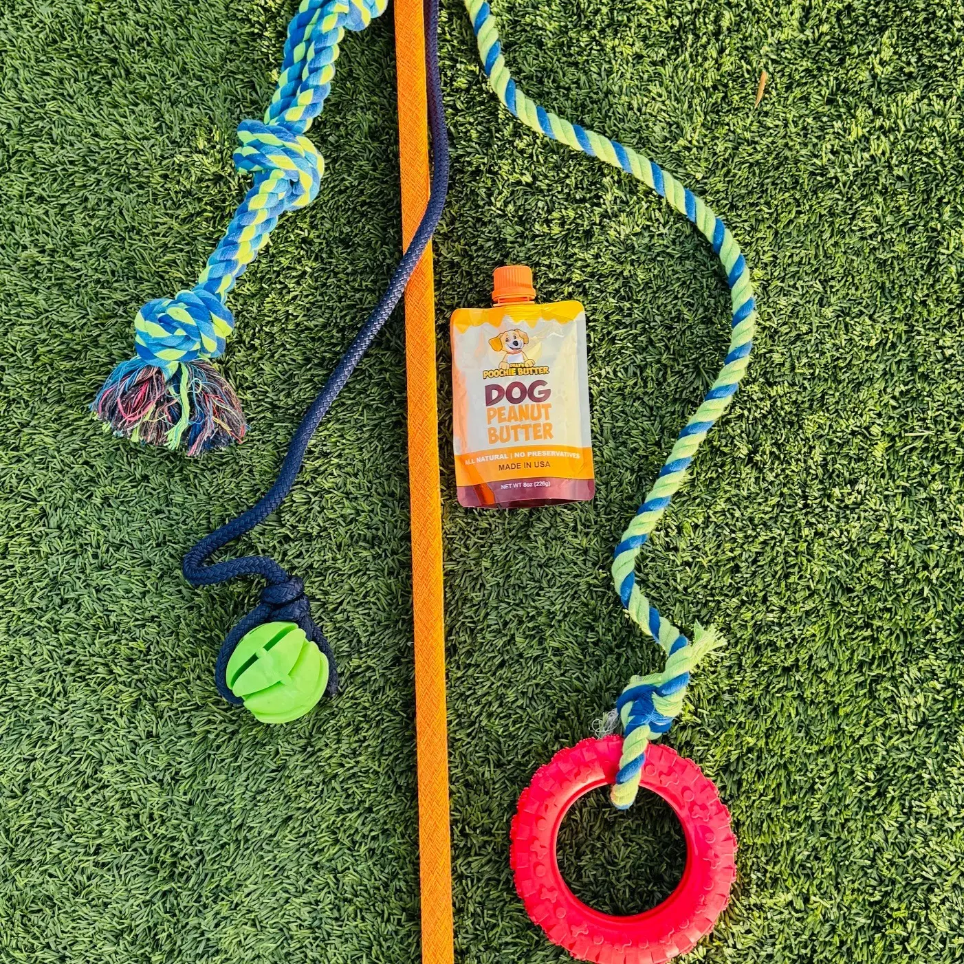 Tug Pole Includes Tug Rope ,Tug Ball, Tug Tire, and Dog Treats