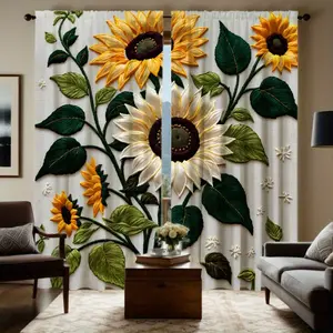 2 Piece High Definition Sunflower Curtain for Cozy Home Decor, Interior Decoration Accessories, Digital Printed Window Drapes for Living Room & Bedroom
