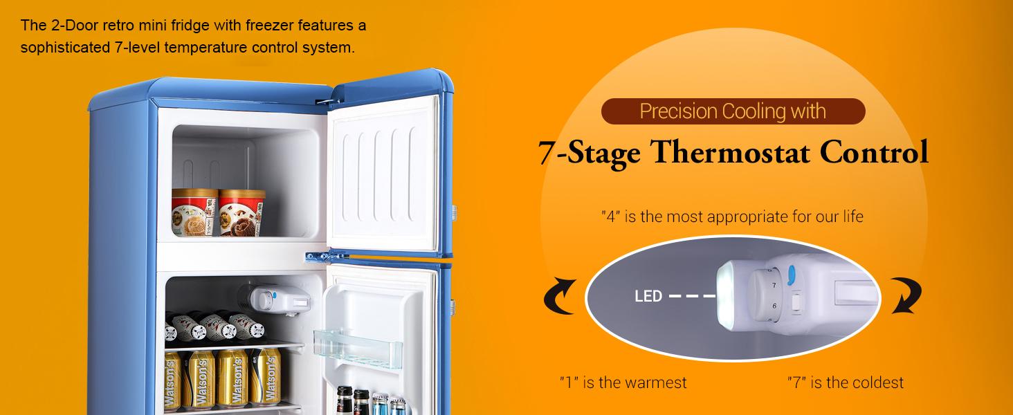 Retro Mini Fridge with Freezer 3.2 Cu Ft Small Vintage Refrigerator 7-Level Thermostat Compact 2-Door for Home Office RV Blue Energy Efficient Low Noise mini fridge mini fridges fridge